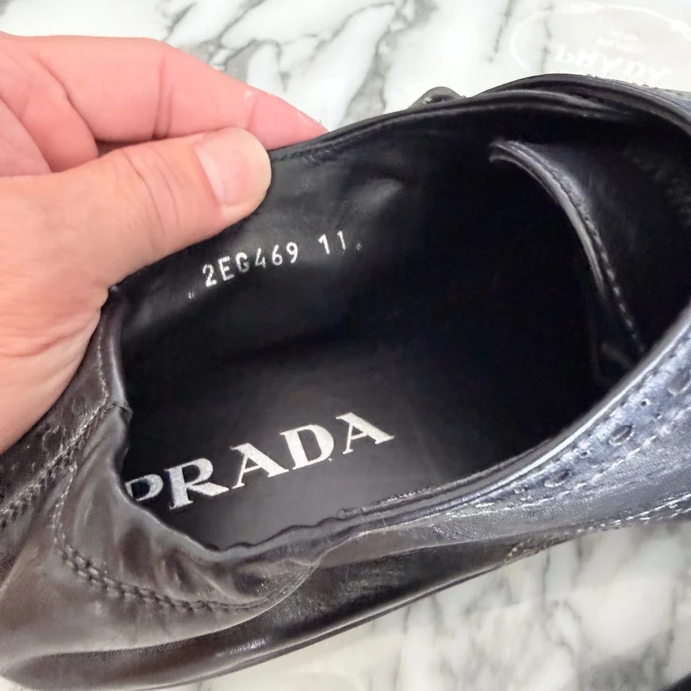 Prada 2EG469‎ Mens Leather Double Monk Strap Wingtip Shoes Grey Black UK 11